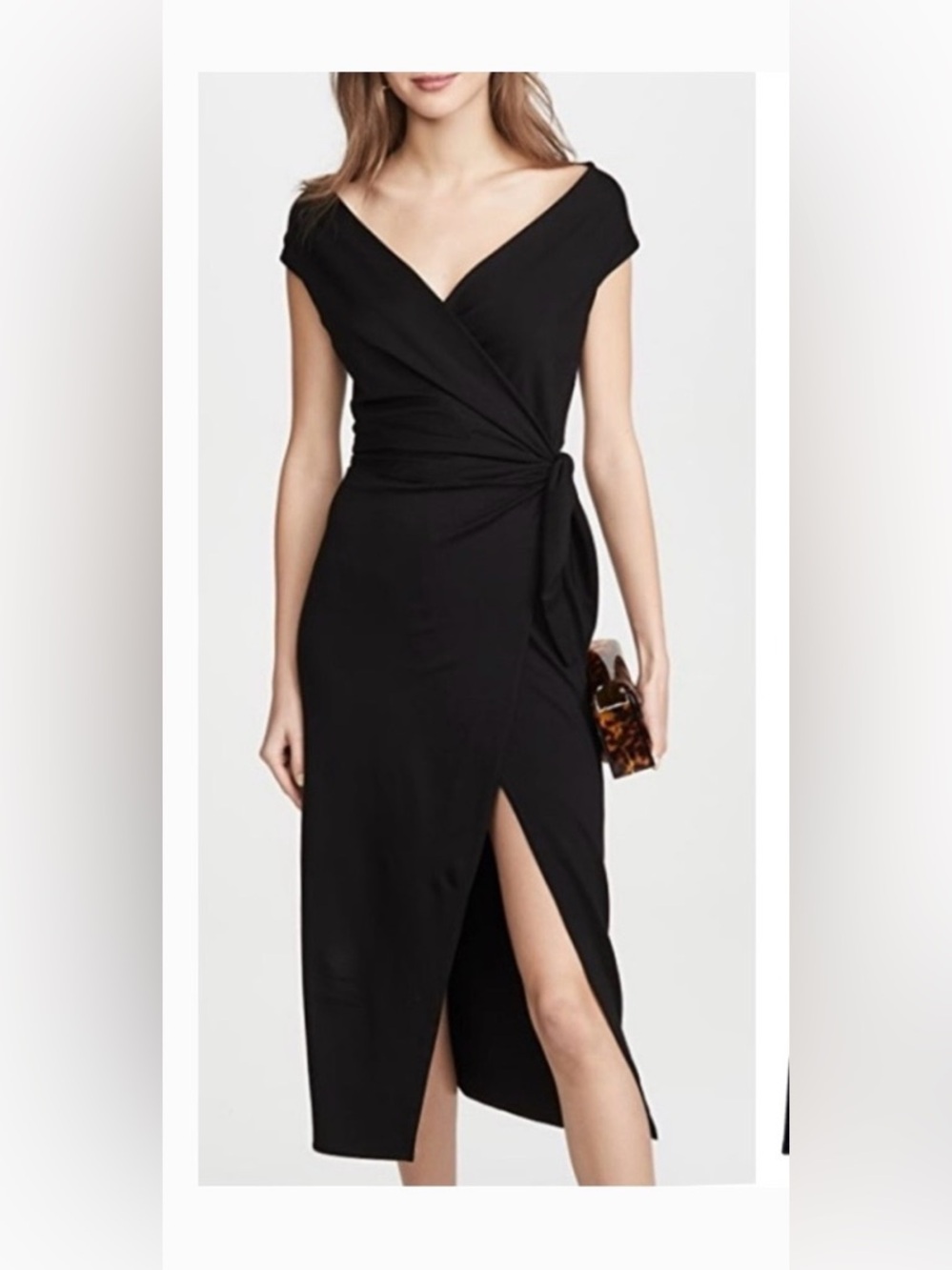 Reformation Sage Black Jersey Tencel Wrap Midi Dress -Size XS